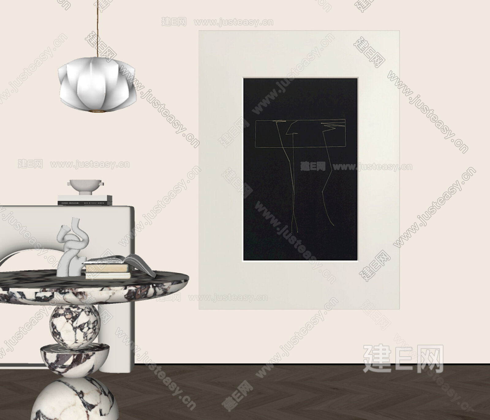 现代抽象装饰画 中古挂画模型SU模型下载[ID:116740688]_建E室内设计网