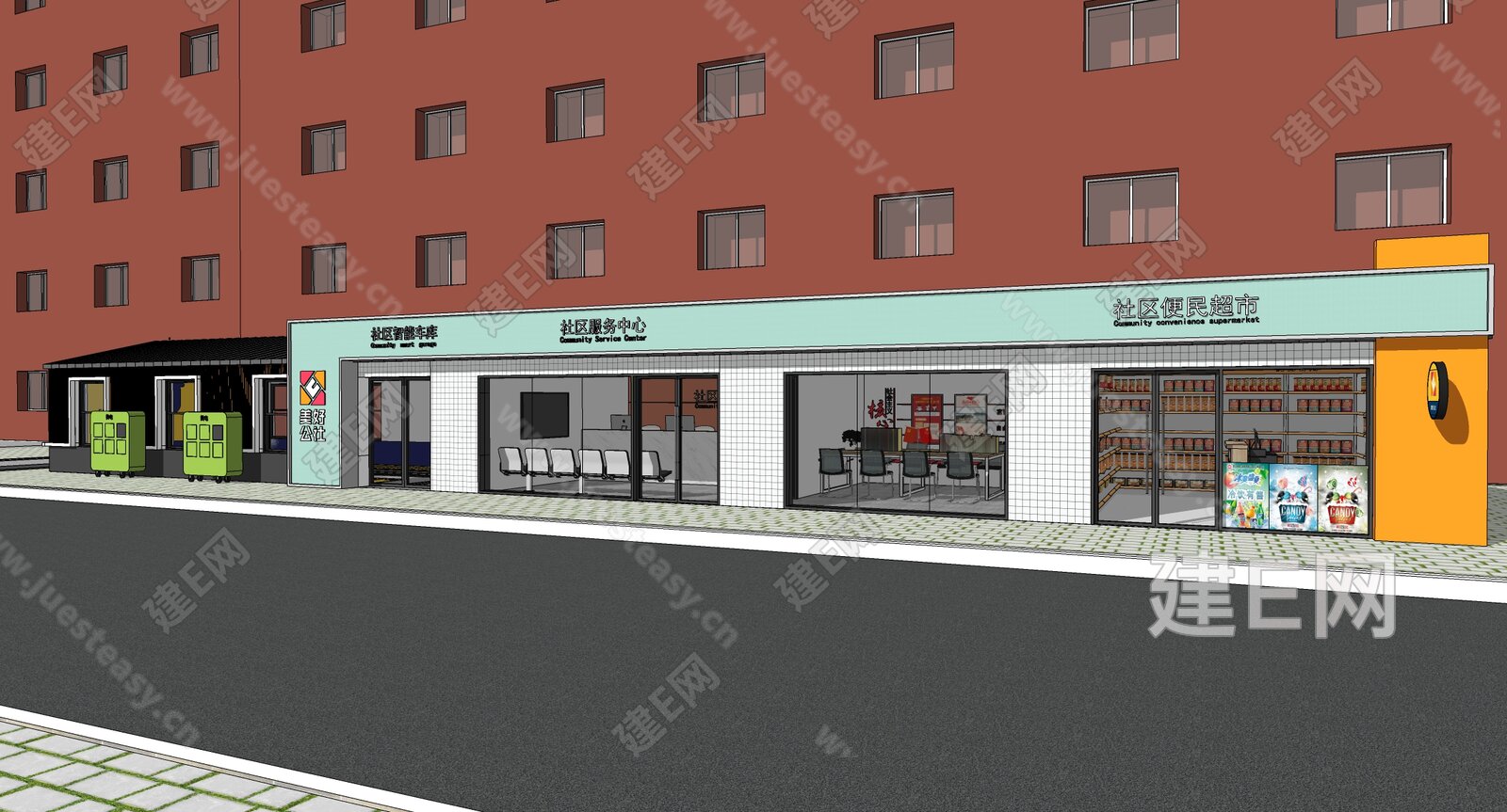 现代商业街模型SU模型下载[ID:116675276]_建E室内设计网