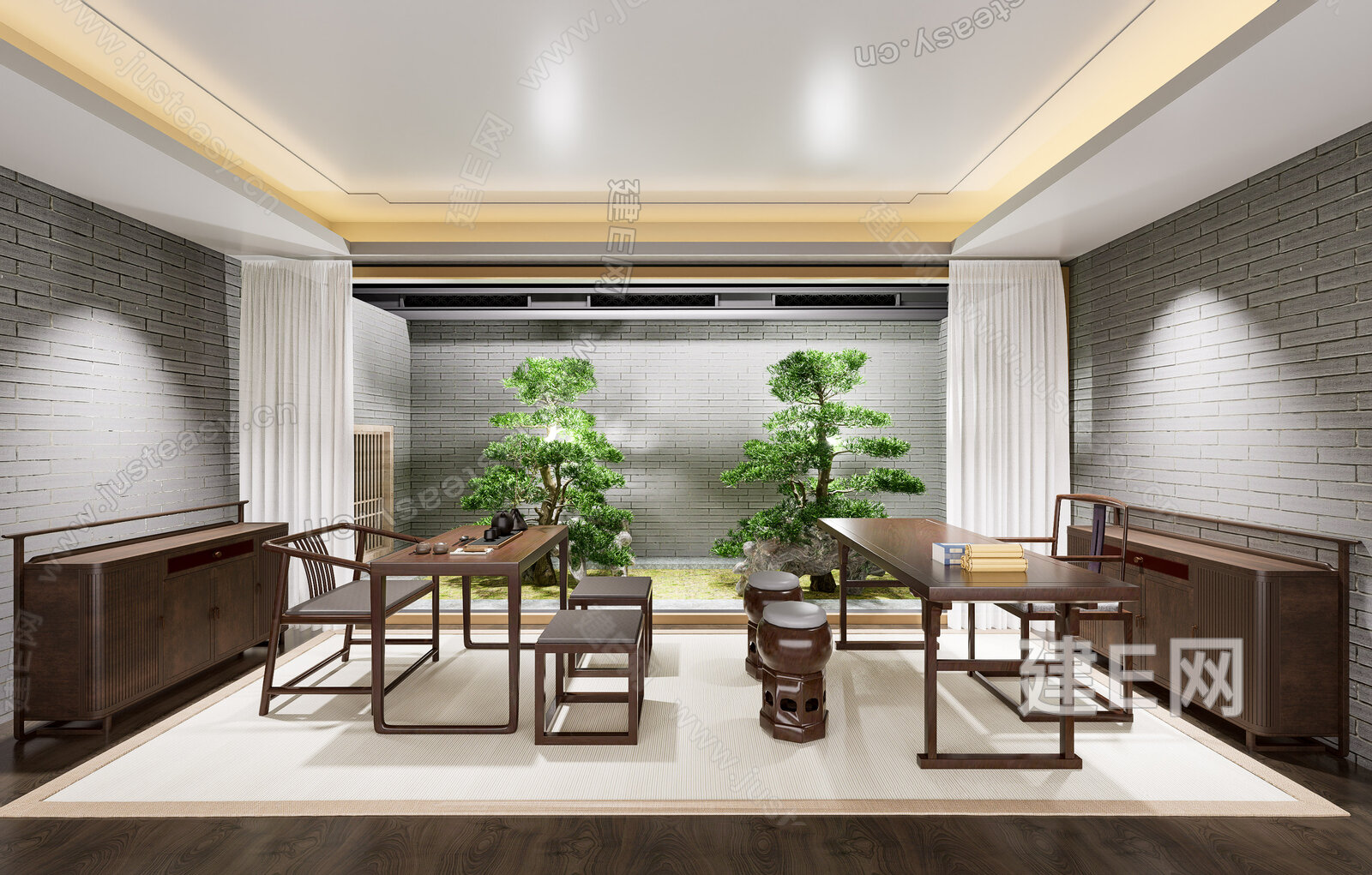新中式茶室模型SU模型下载[ID:116871898]_建E室内设计网