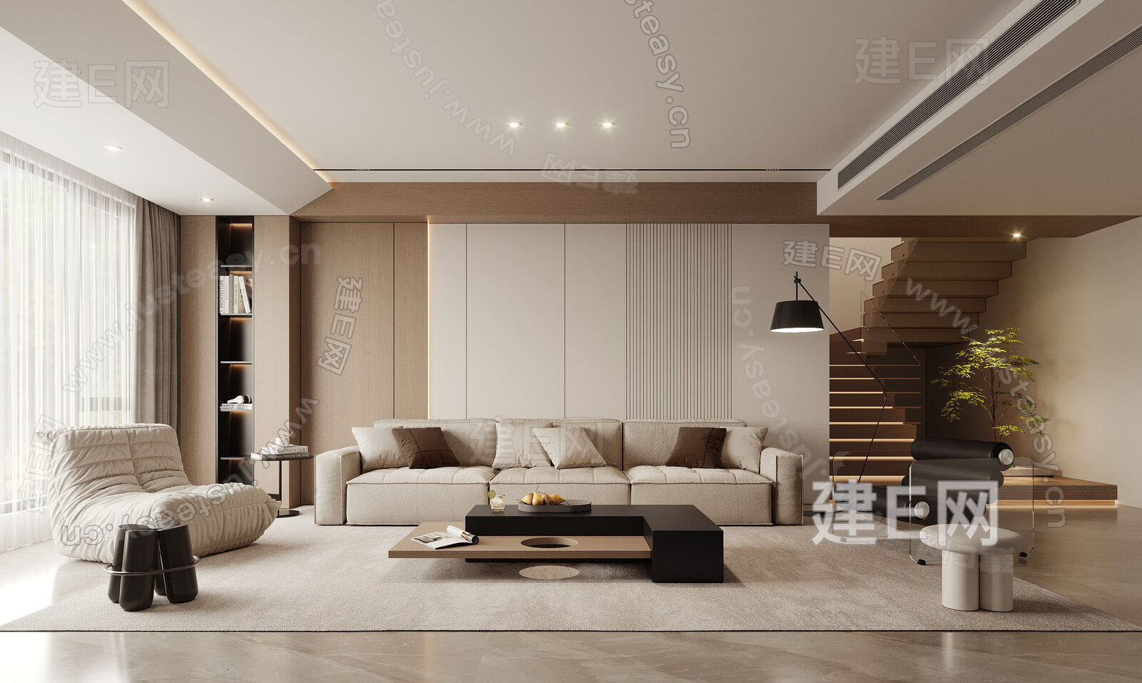 现代客厅模型SU模型下载[ID:116478605]_建e网su模型