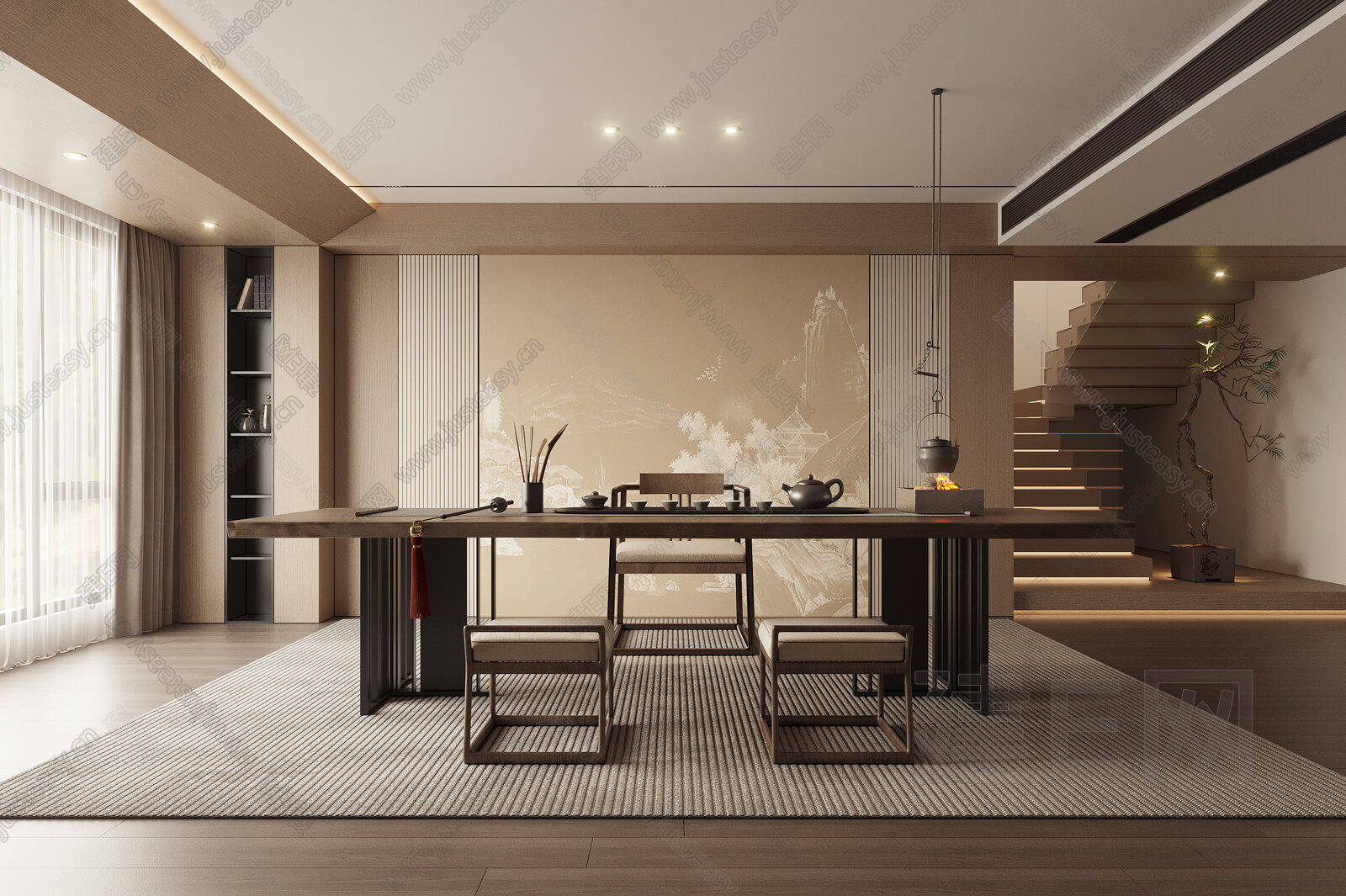 新中式禅意茶室模型SU模型下载[ID:111628975]_建E室内设计网