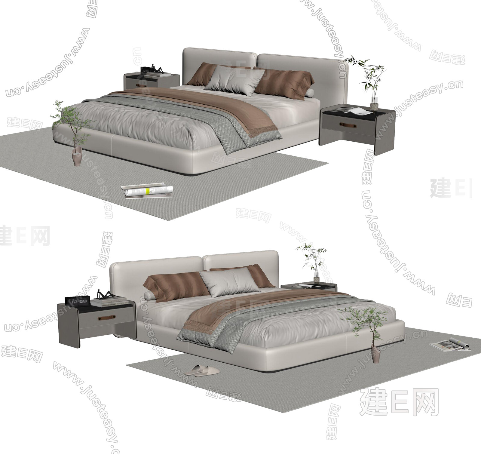 minotti米洛提 现代双人床模型SU模型下载[ID:116478580]_建E室内设计网