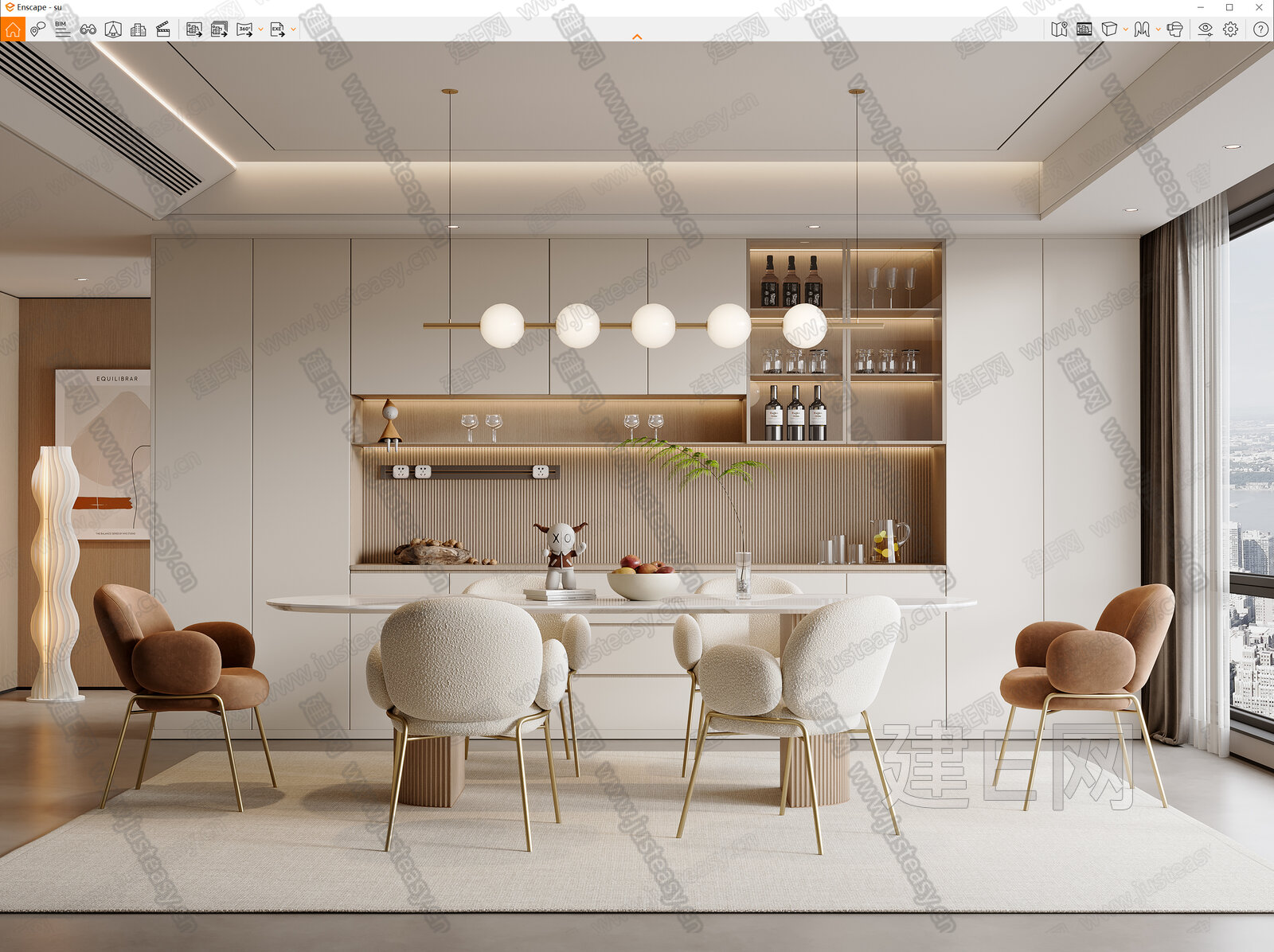 奶油风餐厅模型SU模型下载[ID:116413097]_建e网su模型