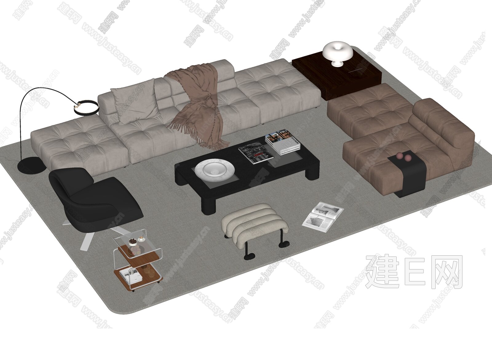 现代沙发茶几模型SU模型下载[ID:116413032]_建E室内设计网