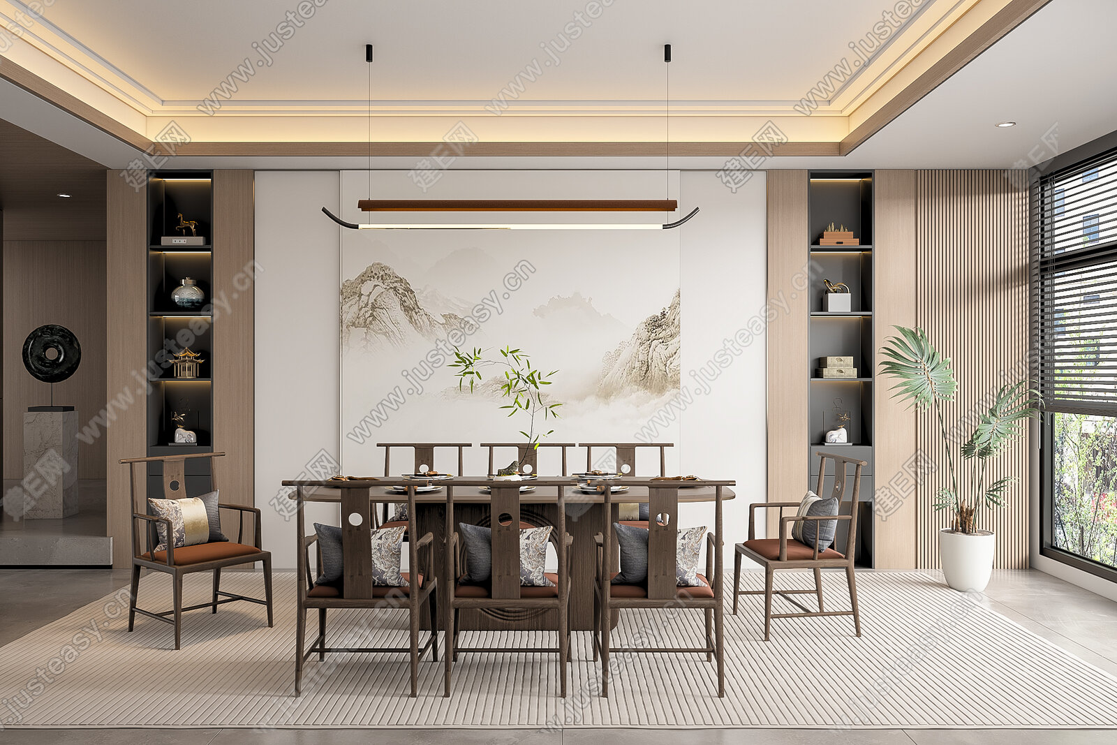 新中式餐厅模型SU模型下载[ID:116413180]_建E室内设计网
