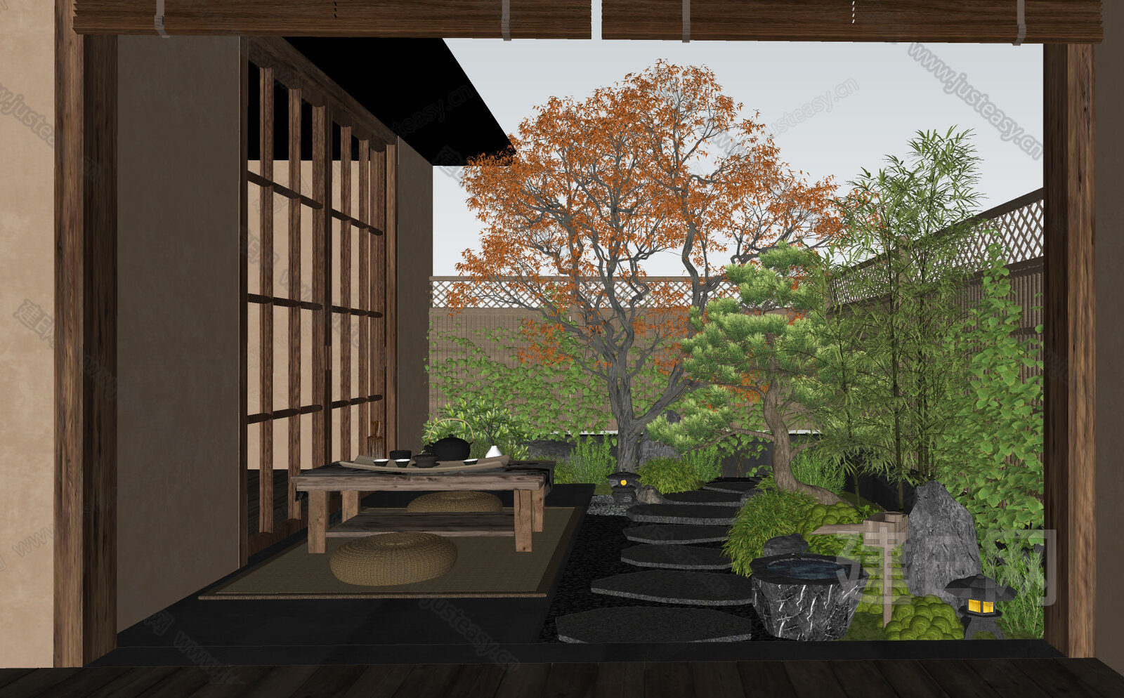 日式禅意庭院景观模型SU模型下载[ID:116413036]_建e网su模型