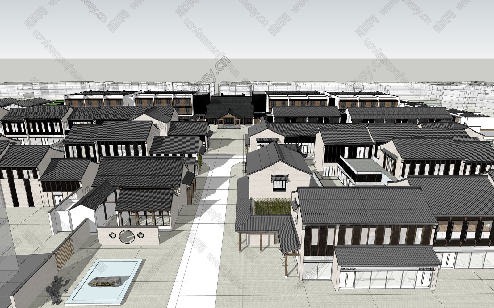 新中式商业街模型SU模型下载[ID:116609563]_建e网su模型