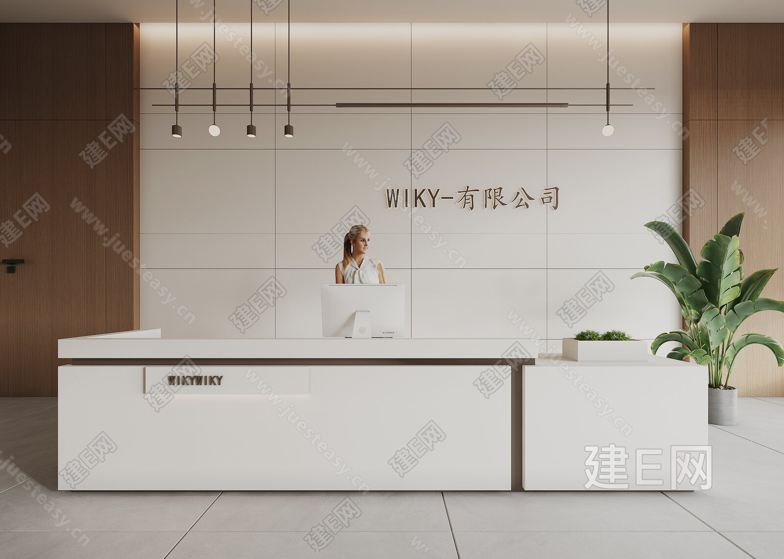现代公司前台模型SU模型下载[ID:109597234]_建E室内设计网