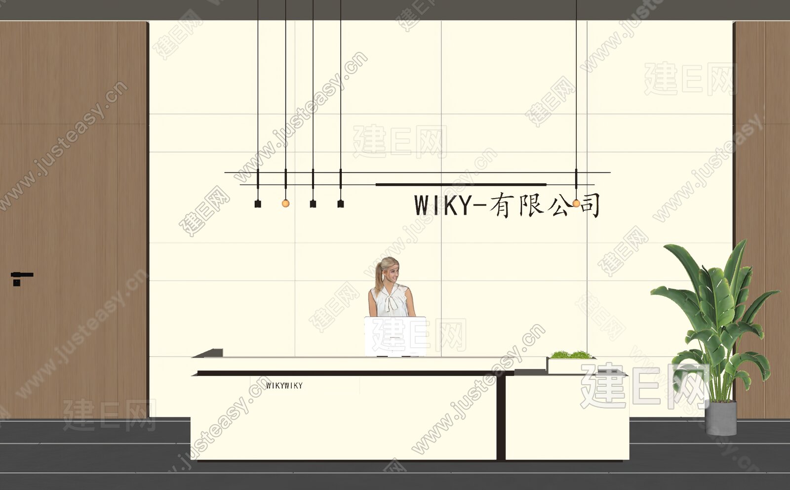 现代公司前台模型SU模型下载[ID:116609685]_建E室内设计网