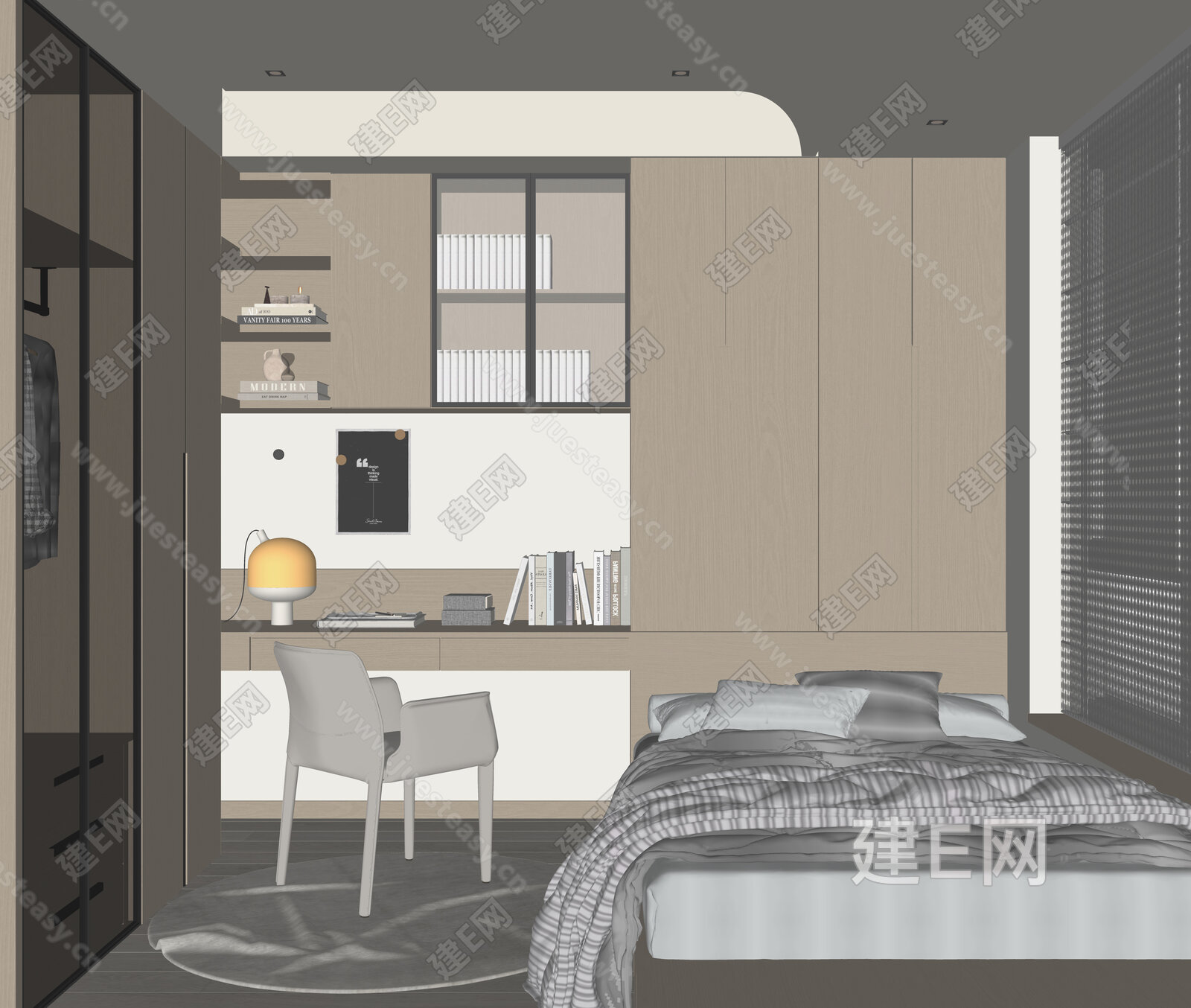 现代榻榻米卧室模型SU模型下载[ID:116544177]_建E室内设计网