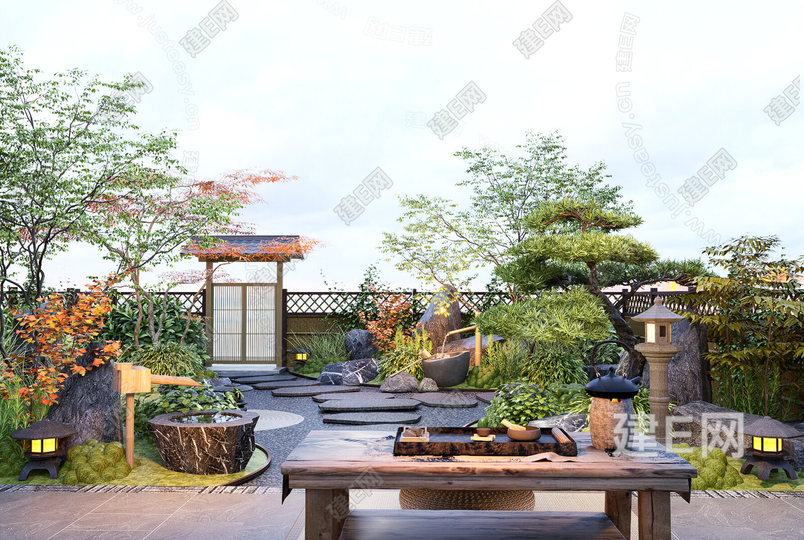 日式禅意庭院景观模型SU模型下载[ID:116544246]_建e网su模型