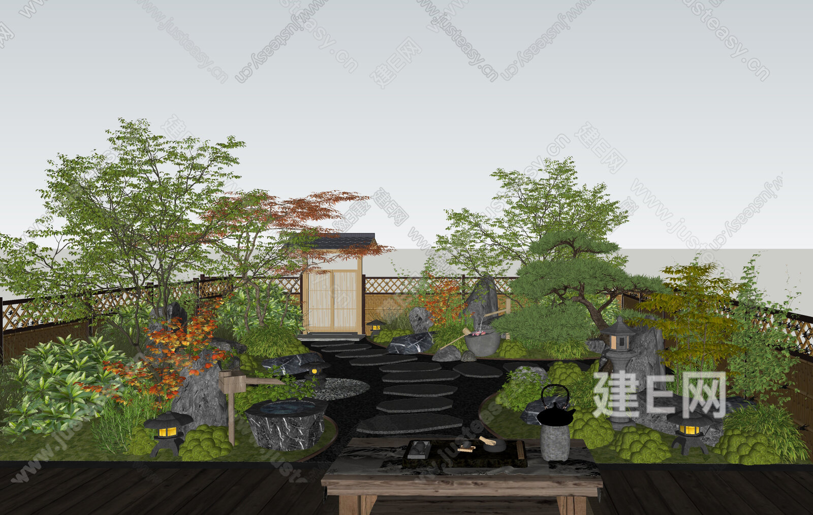 日式禅意庭院景观模型SU模型下载[ID:116544246]_建e网su模型