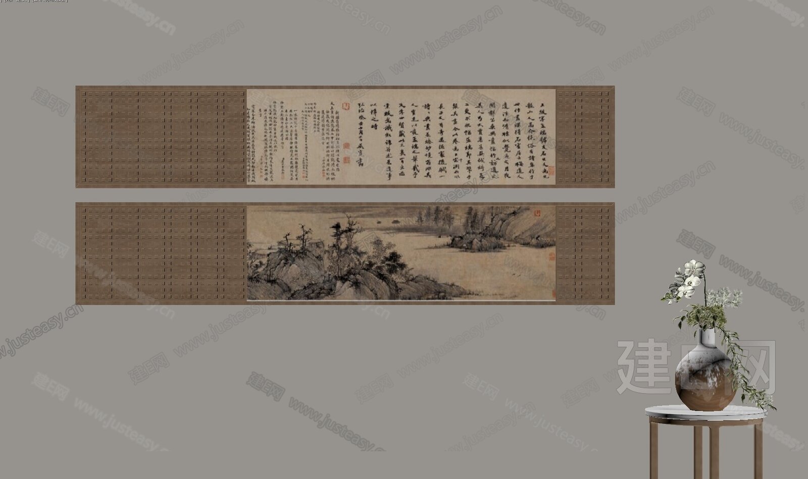 新中式装饰画模型SU模型下载[ID:117264995]_建E室内设计网