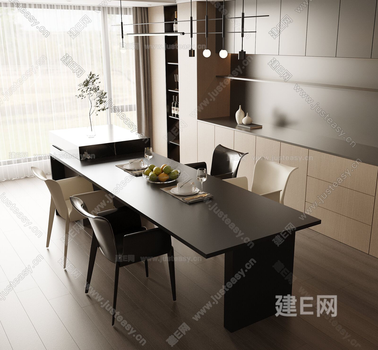 现代餐厅模型SU模型下载[ID:117199416]_建E室内设计网