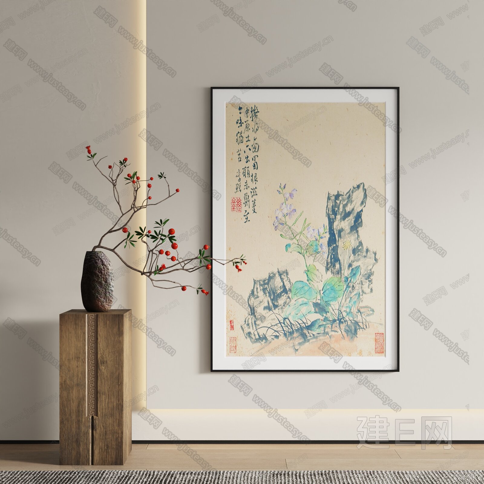 新中式装饰画模型SU模型下载[ID:117199549]_建E室内设计网