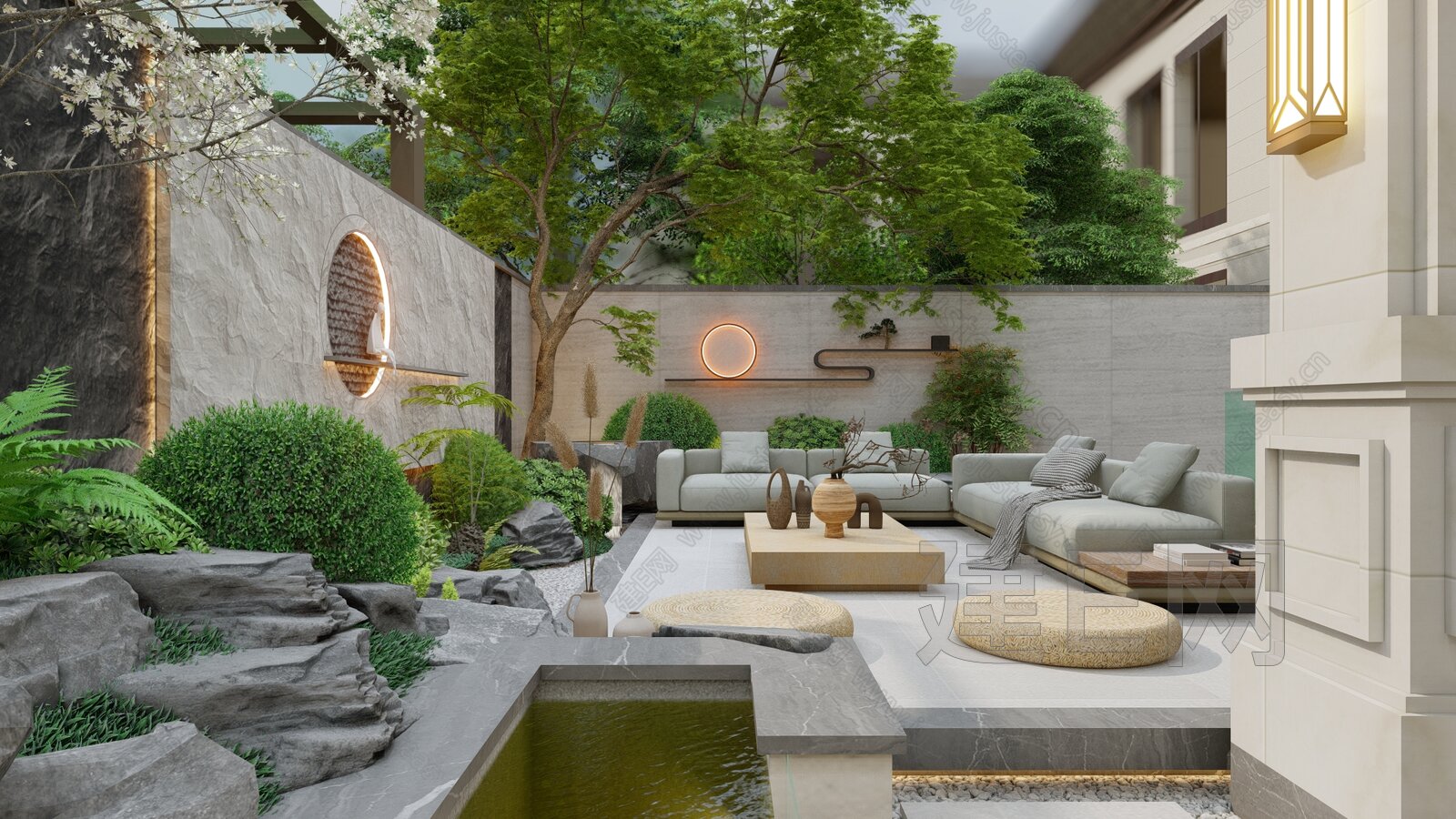现代禅意花园庭院景观模型SU模型下载[ID:117199394]_建e网su模型