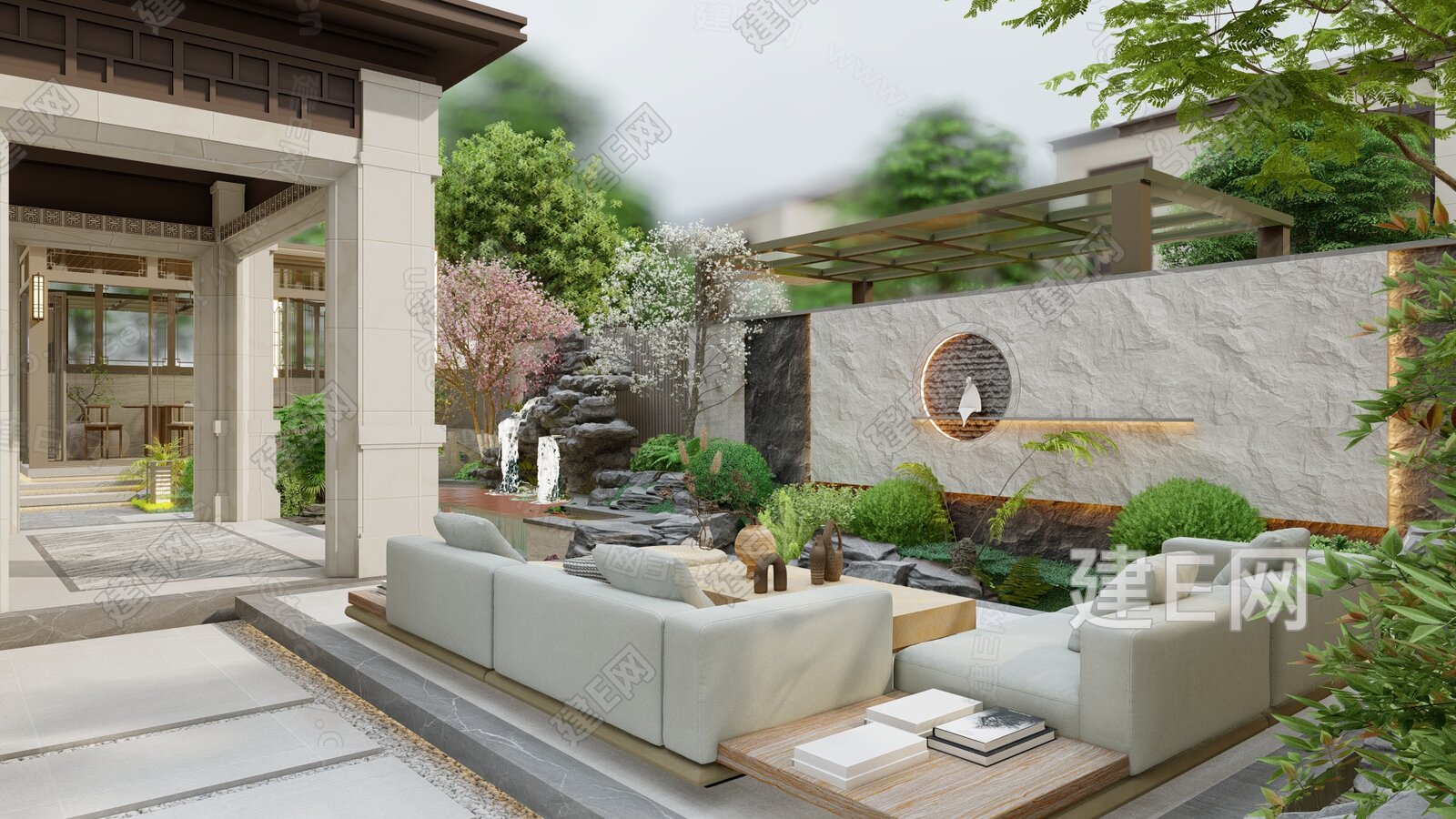 现代禅意花园庭院景观模型SU模型下载[ID:117199394]_建e网su模型
