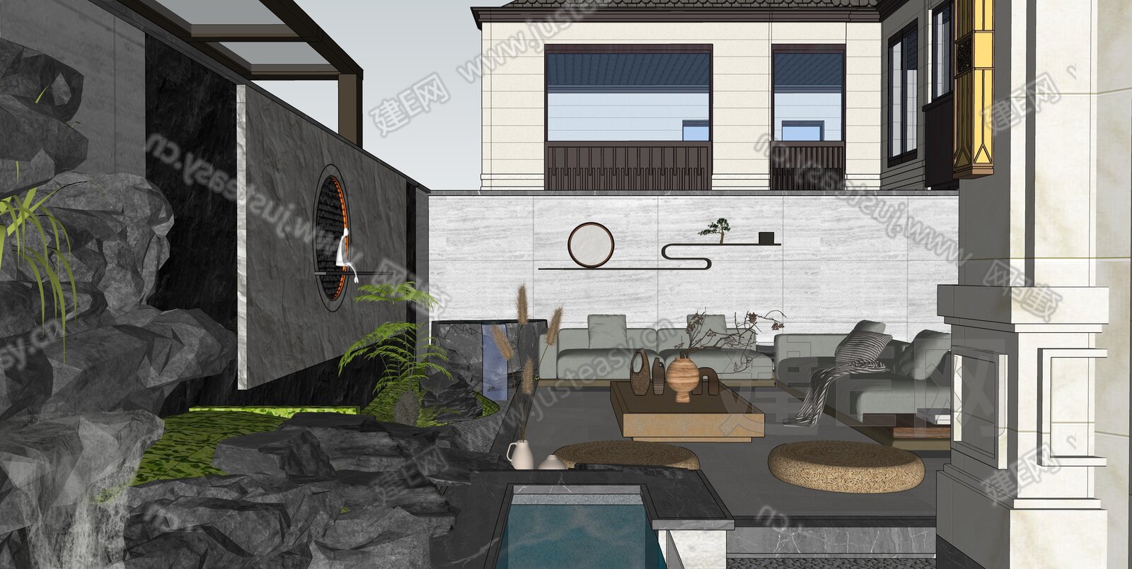 现代禅意花园庭院景观模型SU模型下载[ID:117199394]_建e网su模型