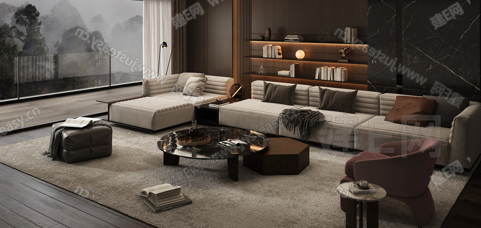Minotti米洛提 现代沙发茶几组合模型SU模型下载[ID:117396033]_建e网su模型