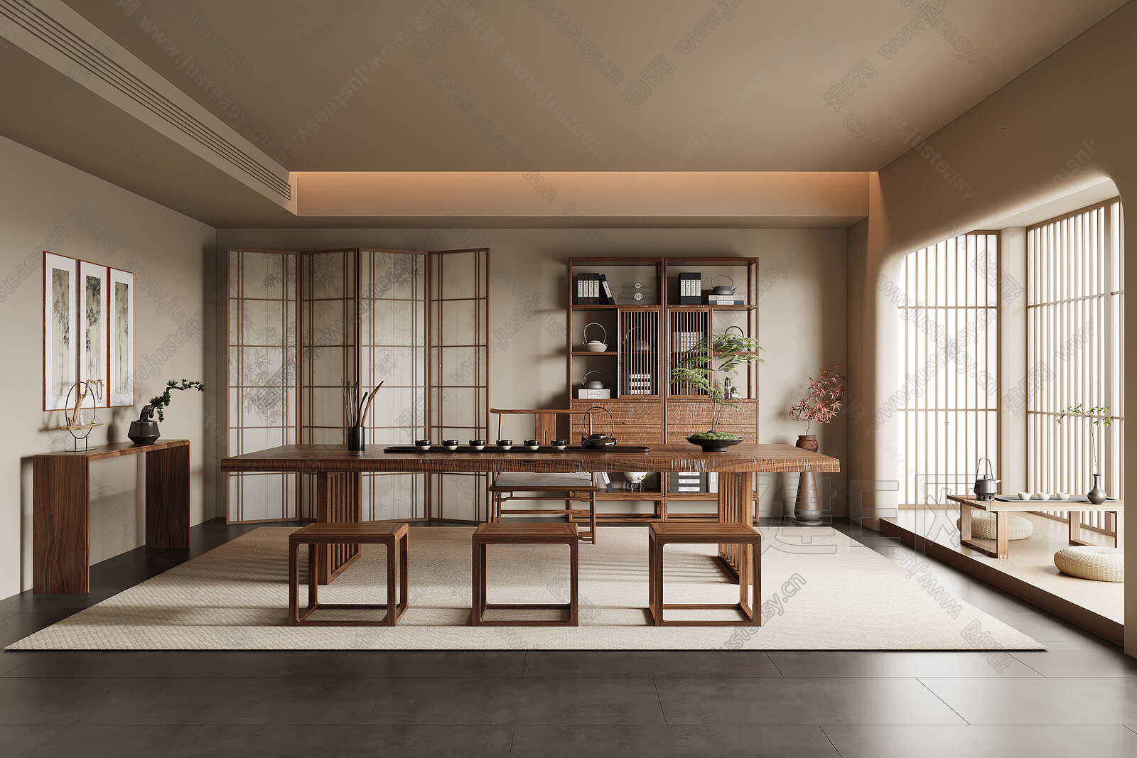 新中式茶室模型SU模型下载[ID:117396080]_建e网su模型