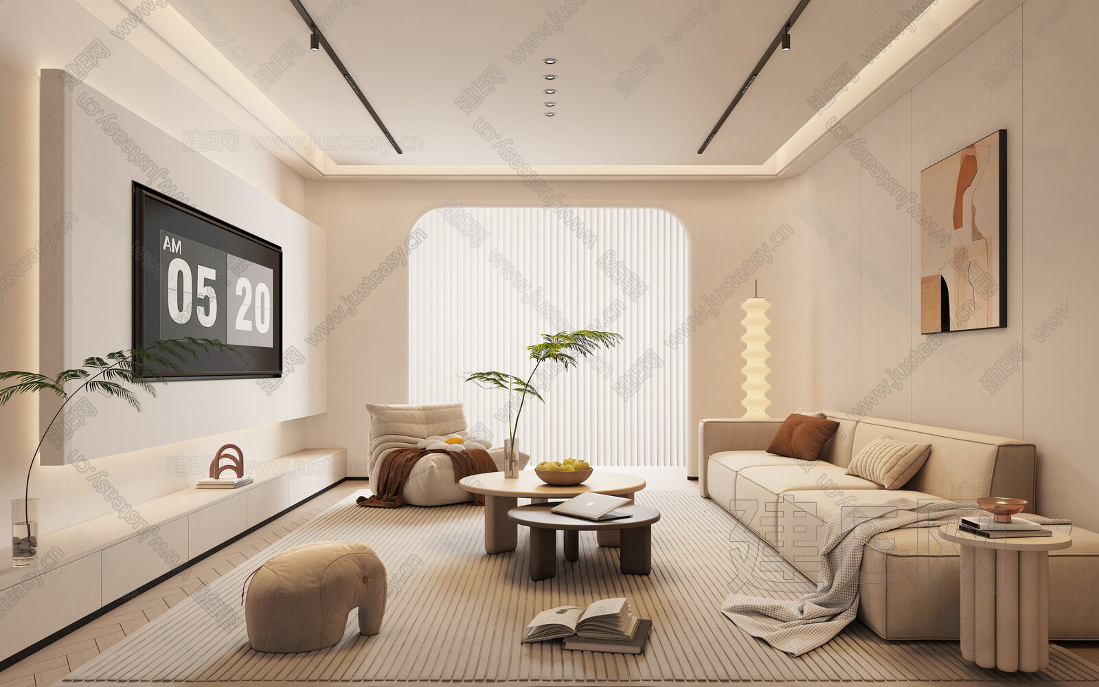 【现代奶油风家居客厅3d模型】建E网_现代奶油风家居客厅3d模型下载[ID:109993471]_打造3d现代奶油风家居客厅模型免费下载平台