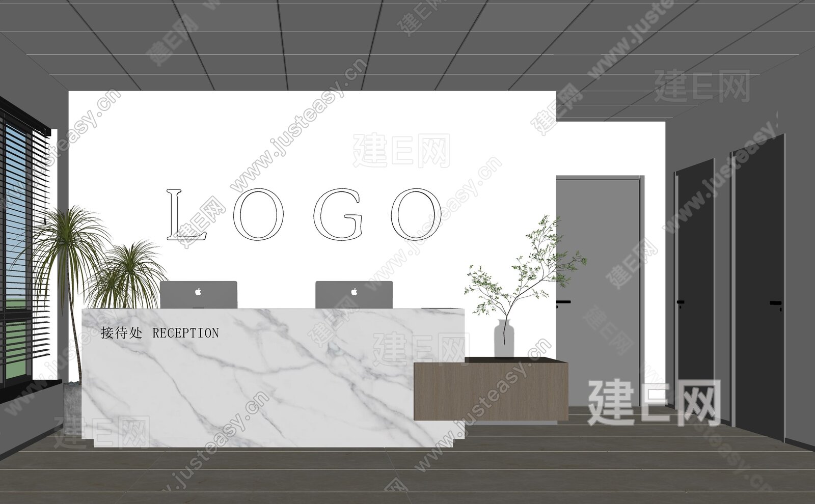 现代大理石前台模型SU模型下载[ID:117395989]_建E室内设计网