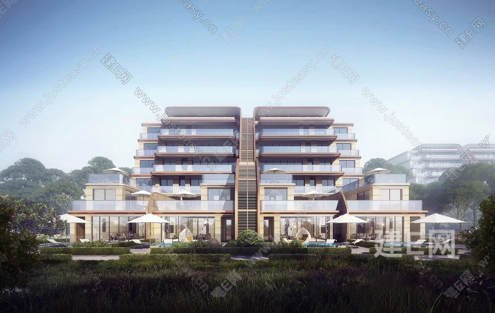 现代叠拼多层别墅SU模型模型SU模型下载[ID:117330491]_建E室内设计网