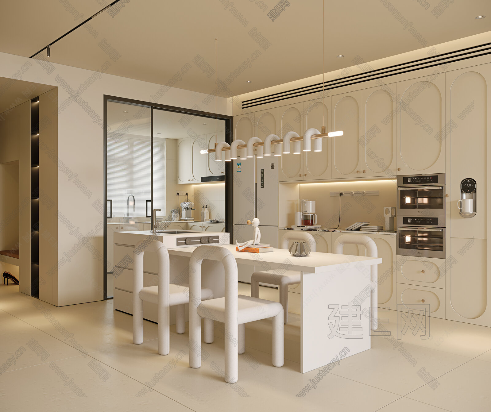 现代奶油风餐厅模型SU模型下载[ID:117330686]_建e网su模型