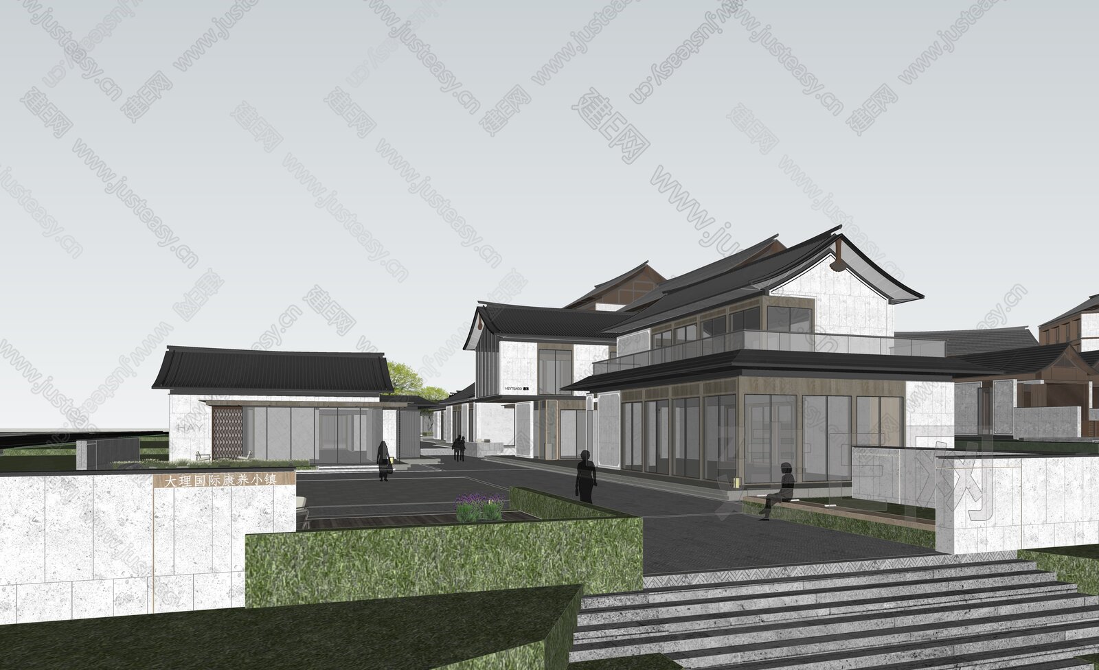 新中式商业街 模型SU模型下载[ID:117330517]_建E室内设计网