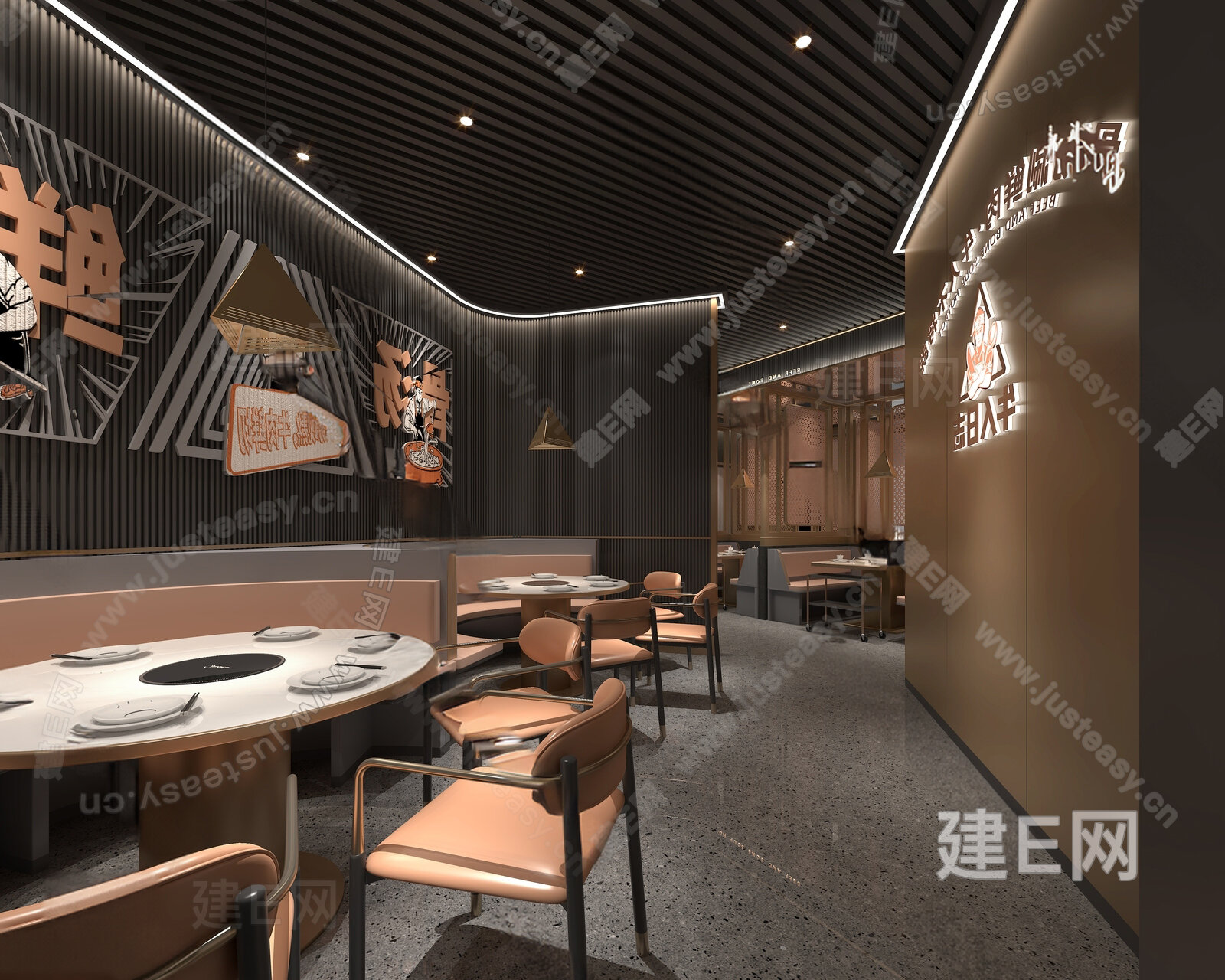 现代牛肉火锅店模型SU模型下载[ID:117133873]_建E室内设计网