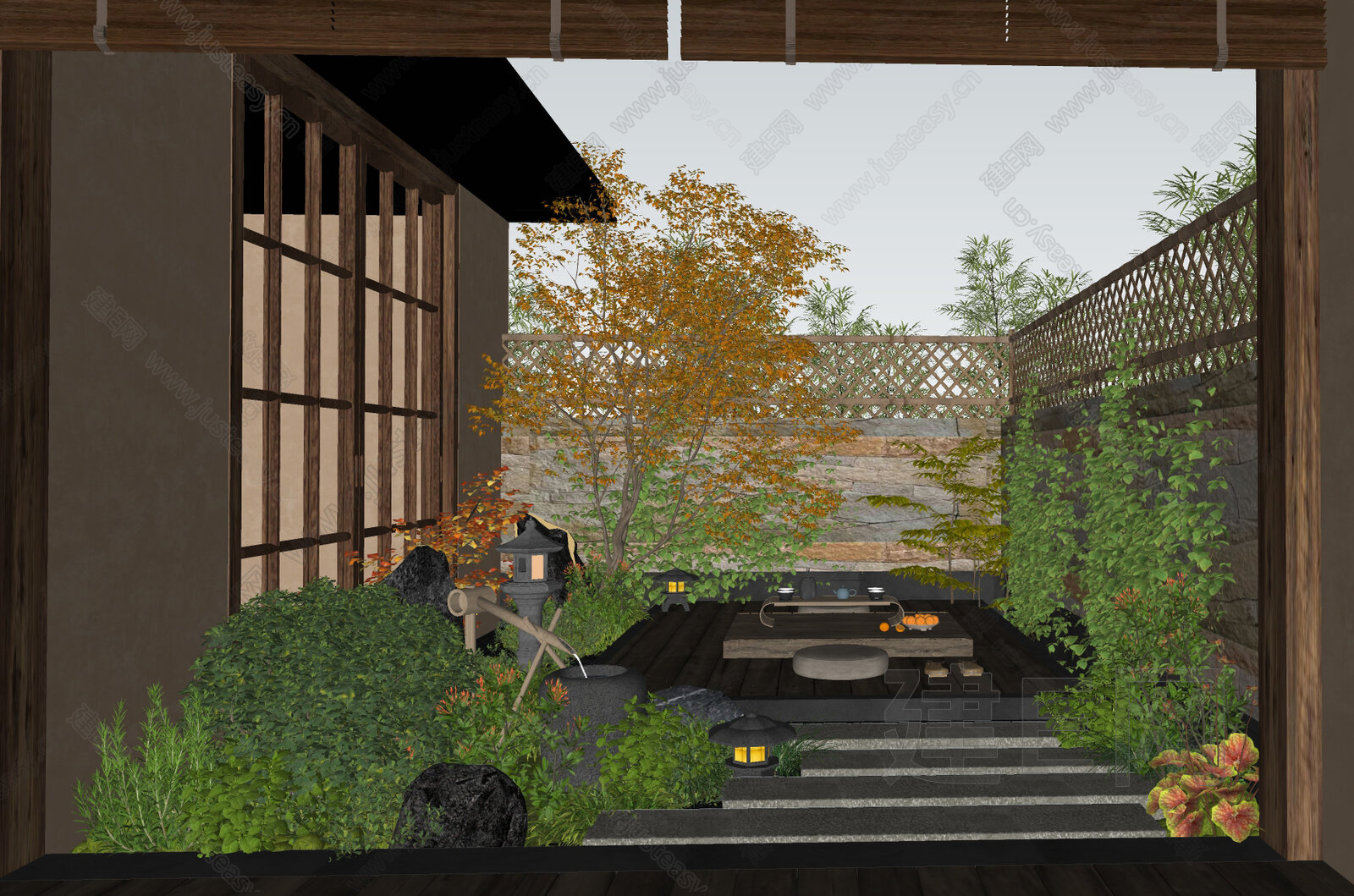 日式禅意庭院景观模型SU模型下载[ID:117133861]_建e网su模型