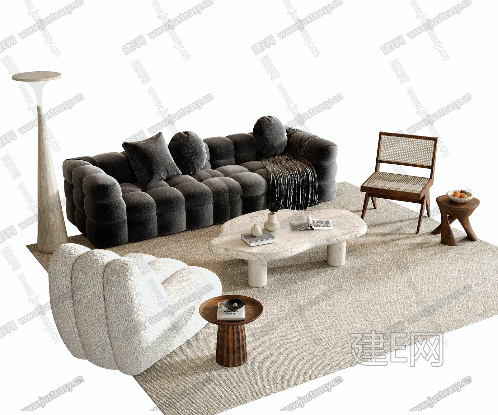 现代沙发茶几组合模型SU模型下载[ID:109466201]_建E室内设计网