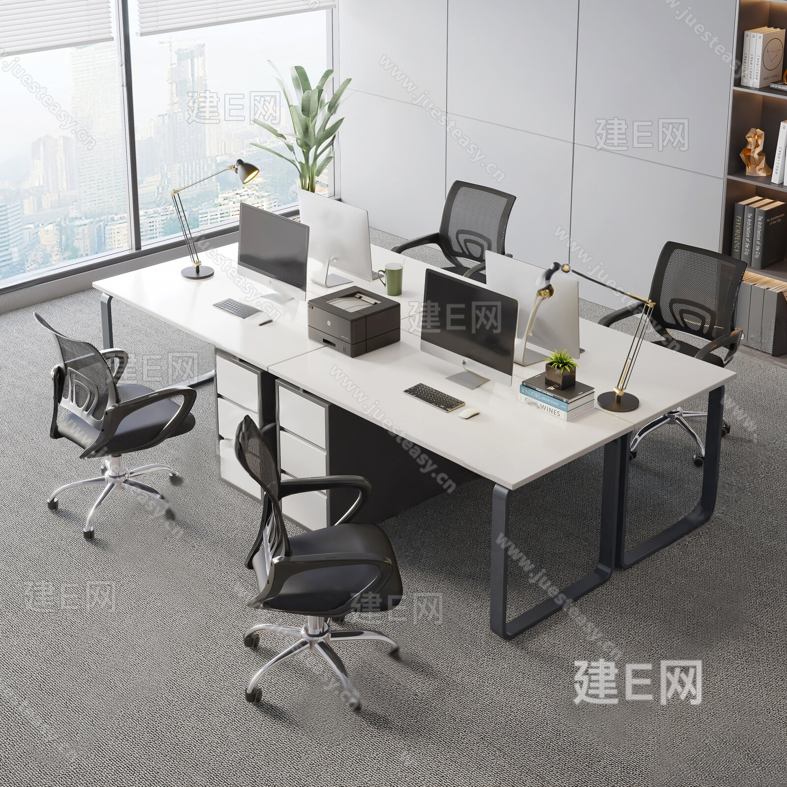 现代公共办公桌模型SU模型下载[ID:109138626]_建e网su模型