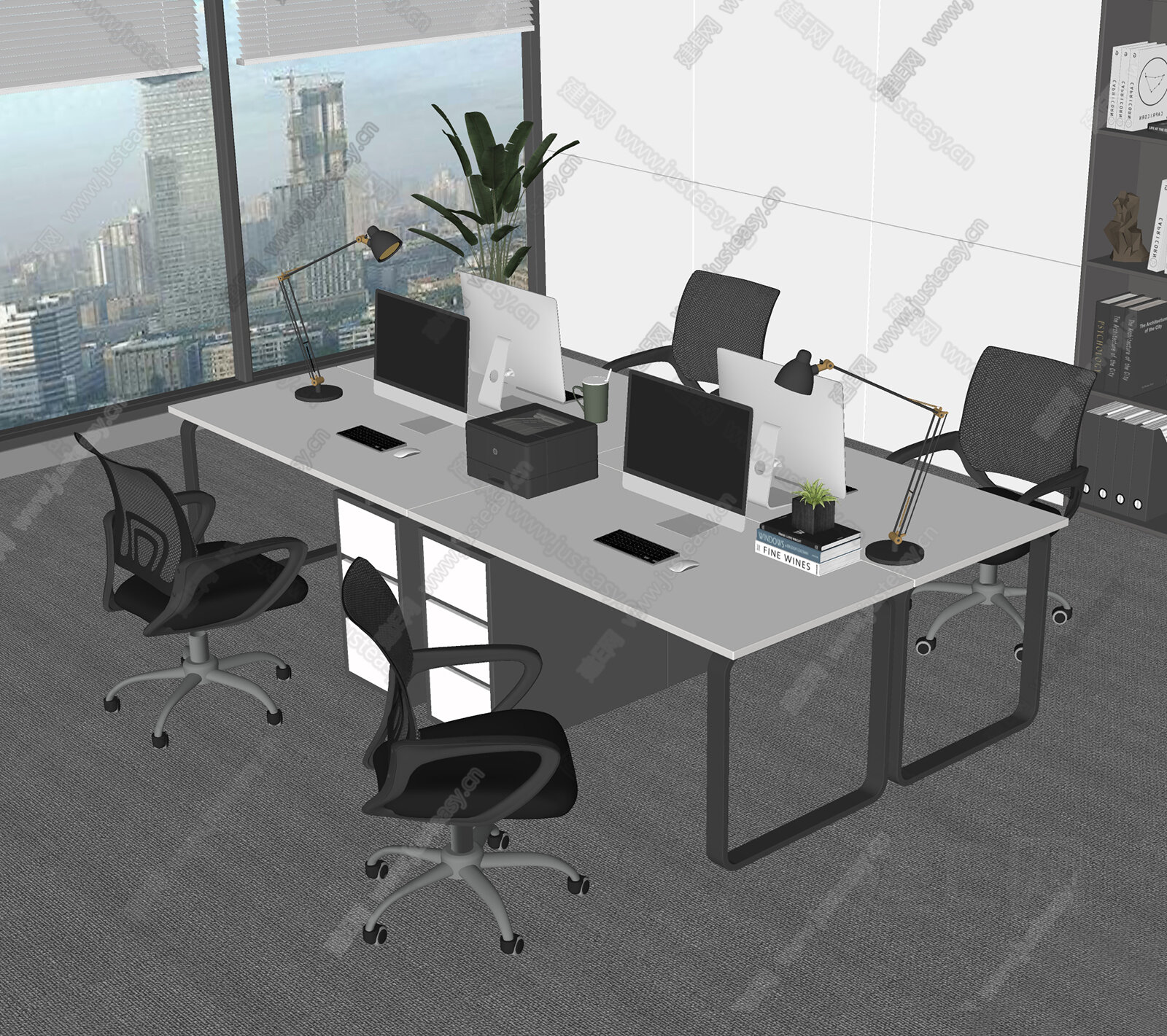 现代公共办公桌模型SU模型下载[ID:109138626]_建e网su模型