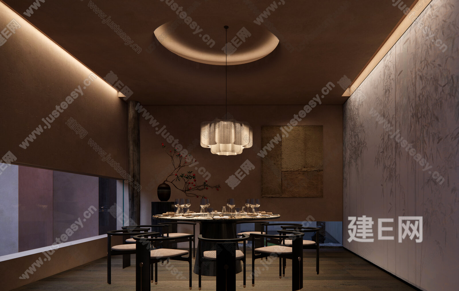 新中式侘寂餐厅包厢模型SU模型下载[ID:109073030]_建e网su模型