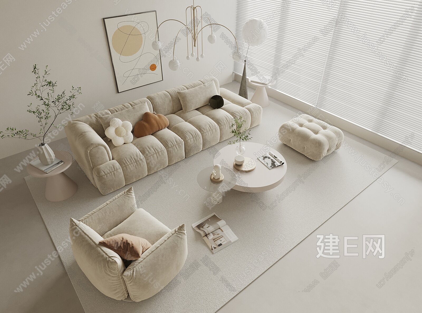 现代沙发茶几组合模型SU模型下载[ID:109203993]_建E室内设计网