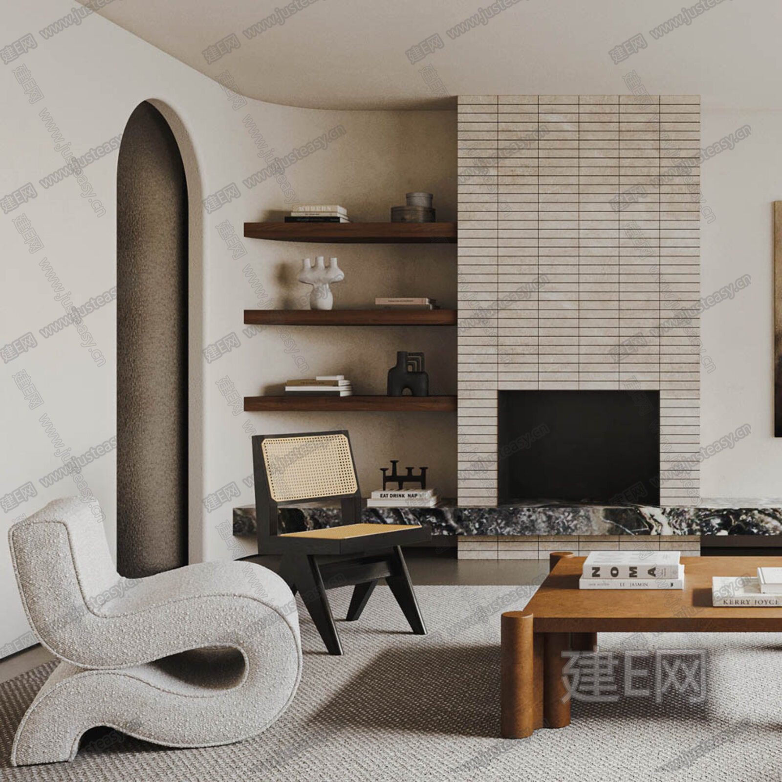 侘寂风简约客厅3d模型下载[ID:110714166]_建e网3d模型