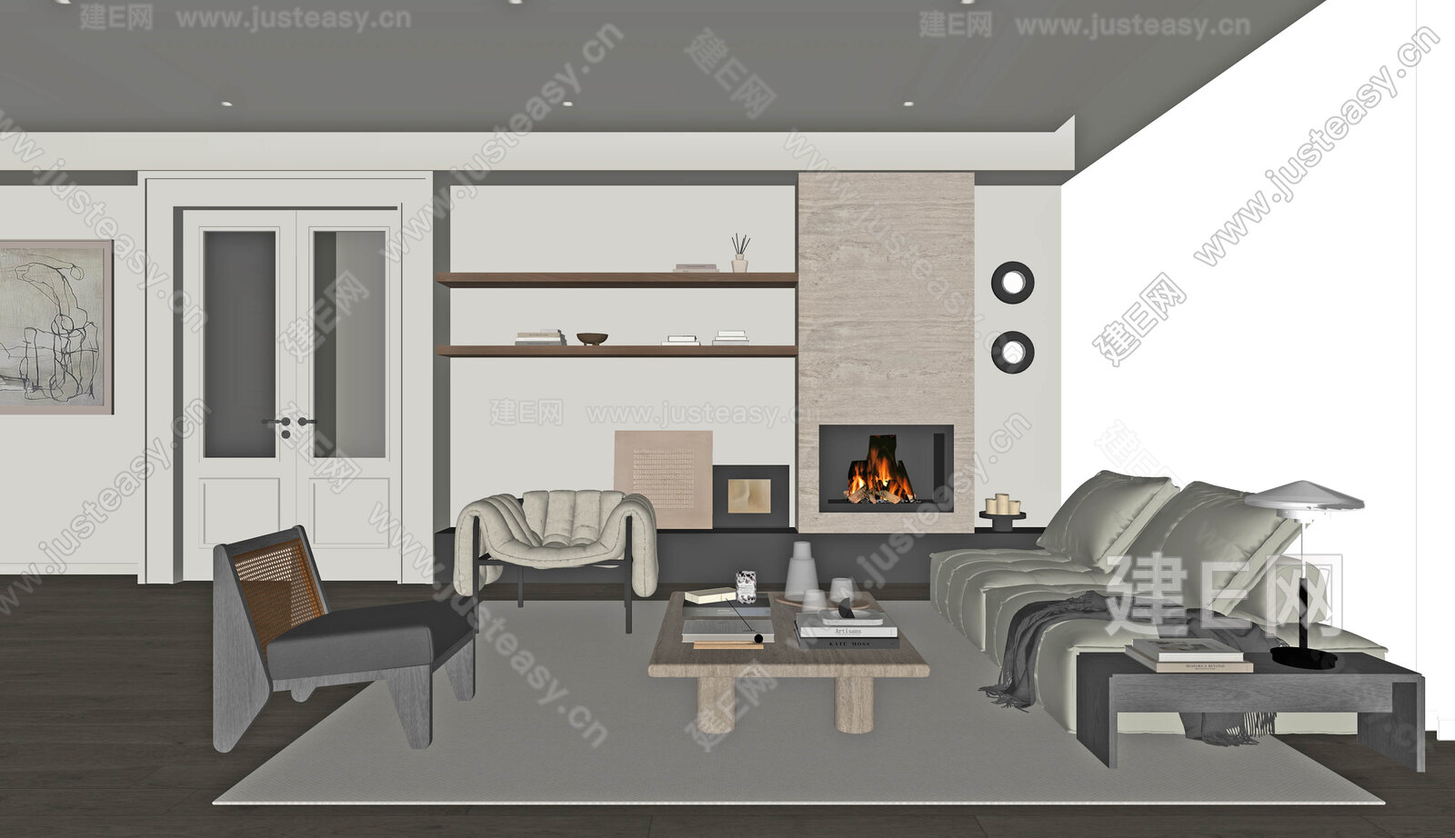 侘寂风简约客厅模型SU模型下载[ID:110056147]_建e网su模型
