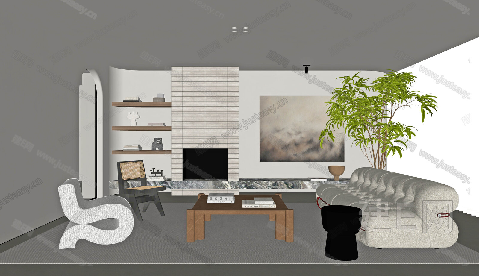 侘寂风简约客厅模型SU模型下载[ID:110056130]_建e网su模型