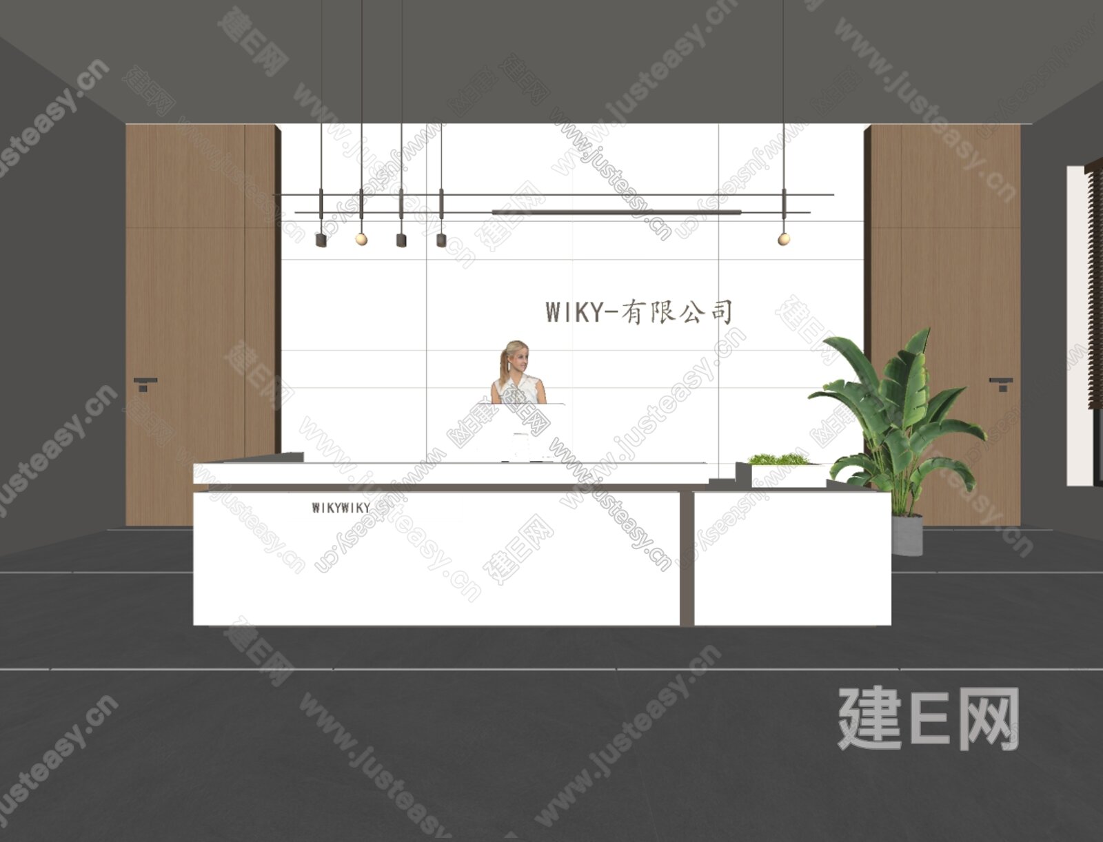 现代公司前台模型SU模型下载[ID:109597234]_建E室内设计网