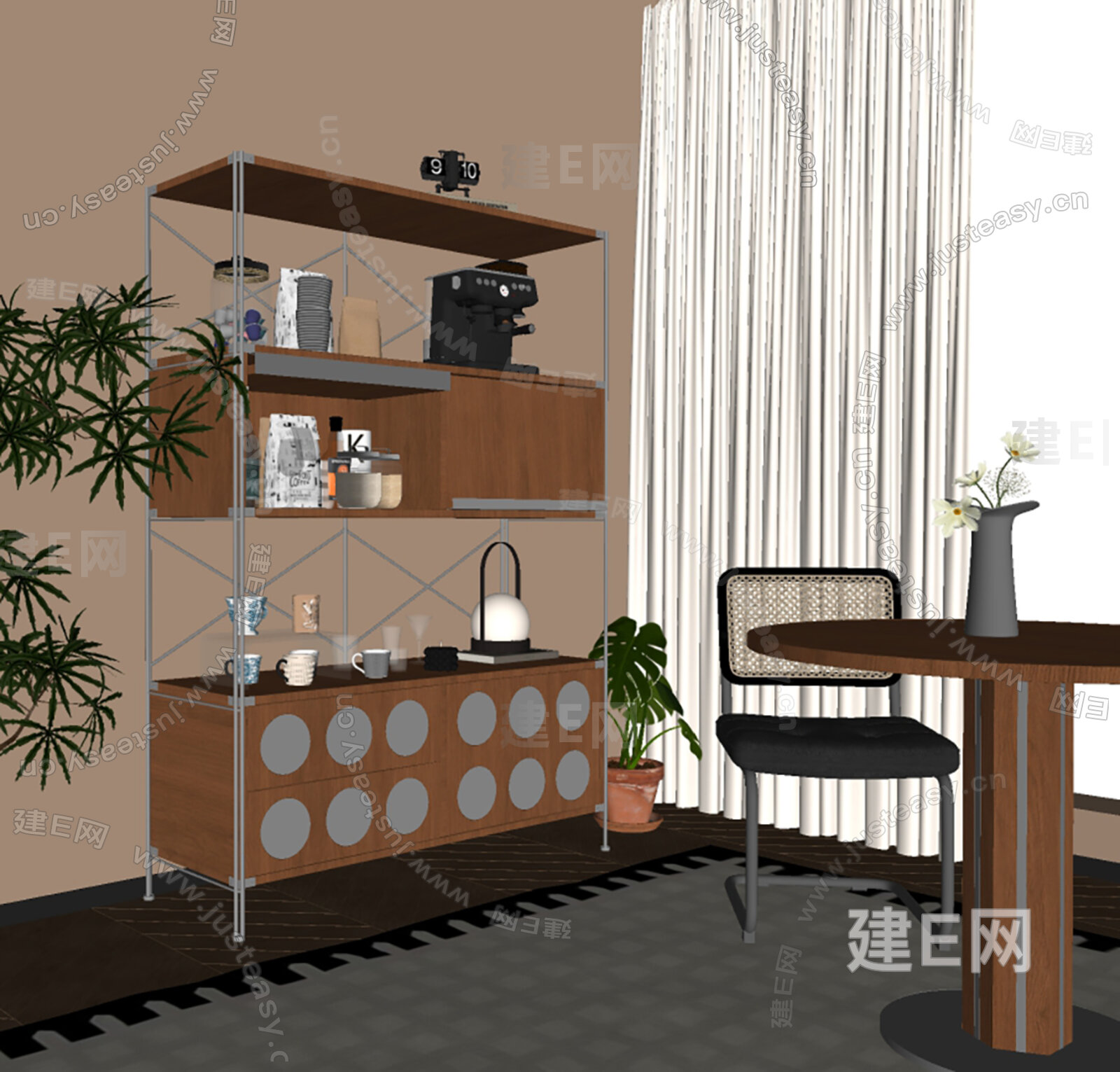 诧寂中古风餐边柜 模型SU模型下载[ID:109728501]_建E室内设计网