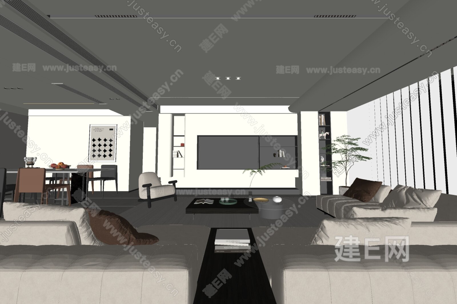 现代客厅模型SU模型下载[ID:110449274]_建e网su模型