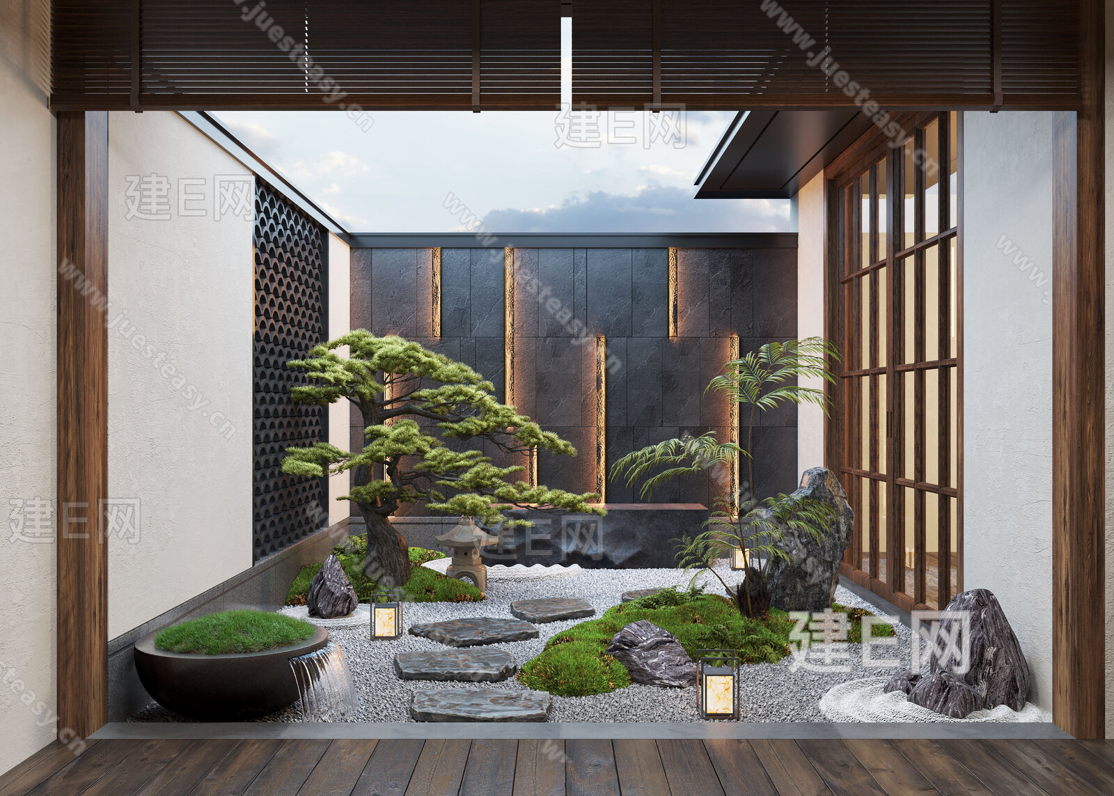中式禅意天井庭院景观模型SU模型下载[ID:110187055]_建e网su模型