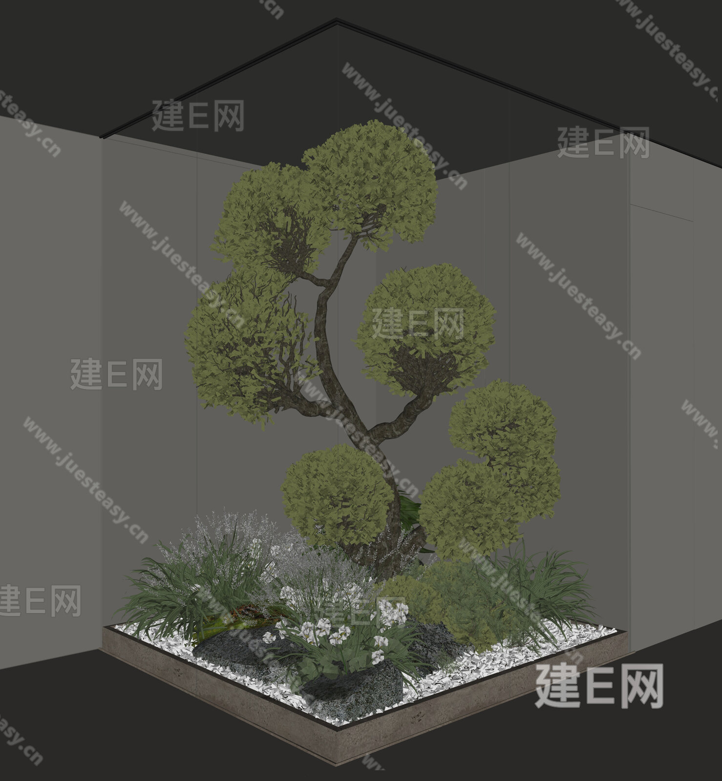 现代室内玻璃景观造景模型SU模型下载[ID:111104746]_建E室内设计网