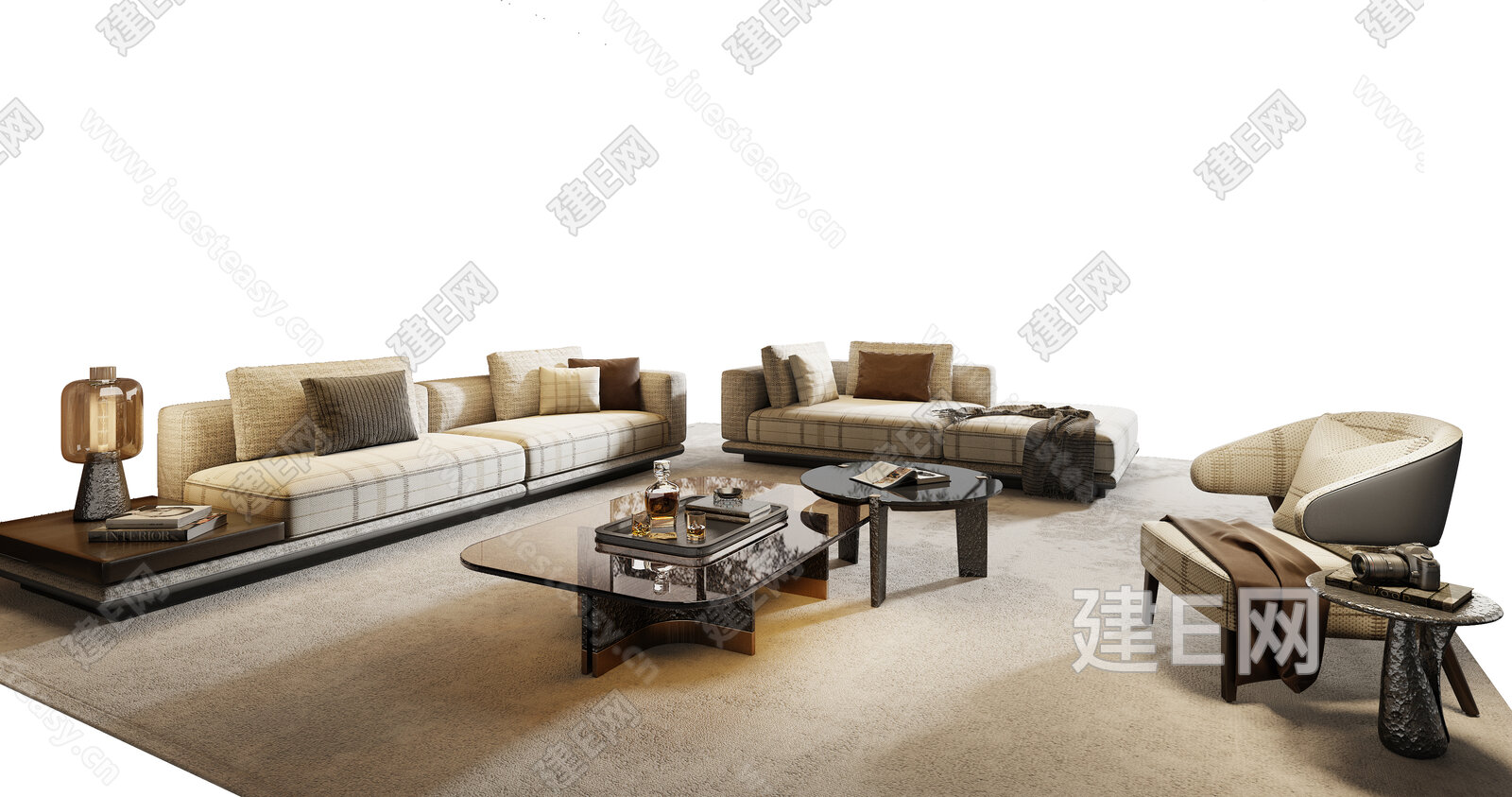 Minotti 米洛提客厅现代沙发组合模型SU模型下载[ID:110711345]_建e网su模型