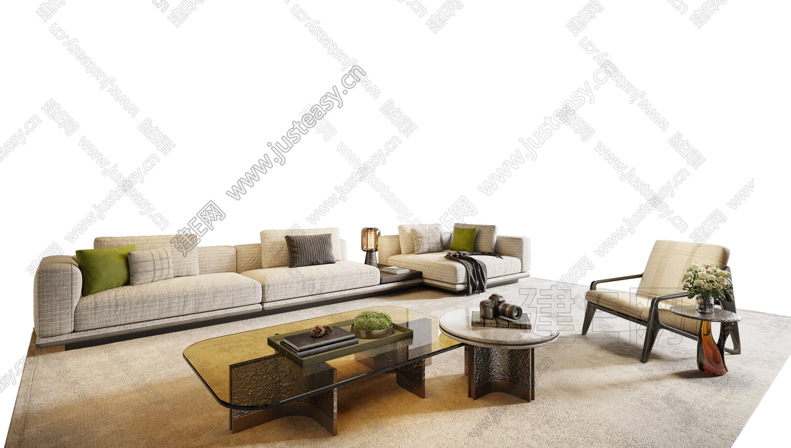 Minotti 米洛提现代沙发茶几组合模型SU模型下载[ID:110711392]_建e网su模型