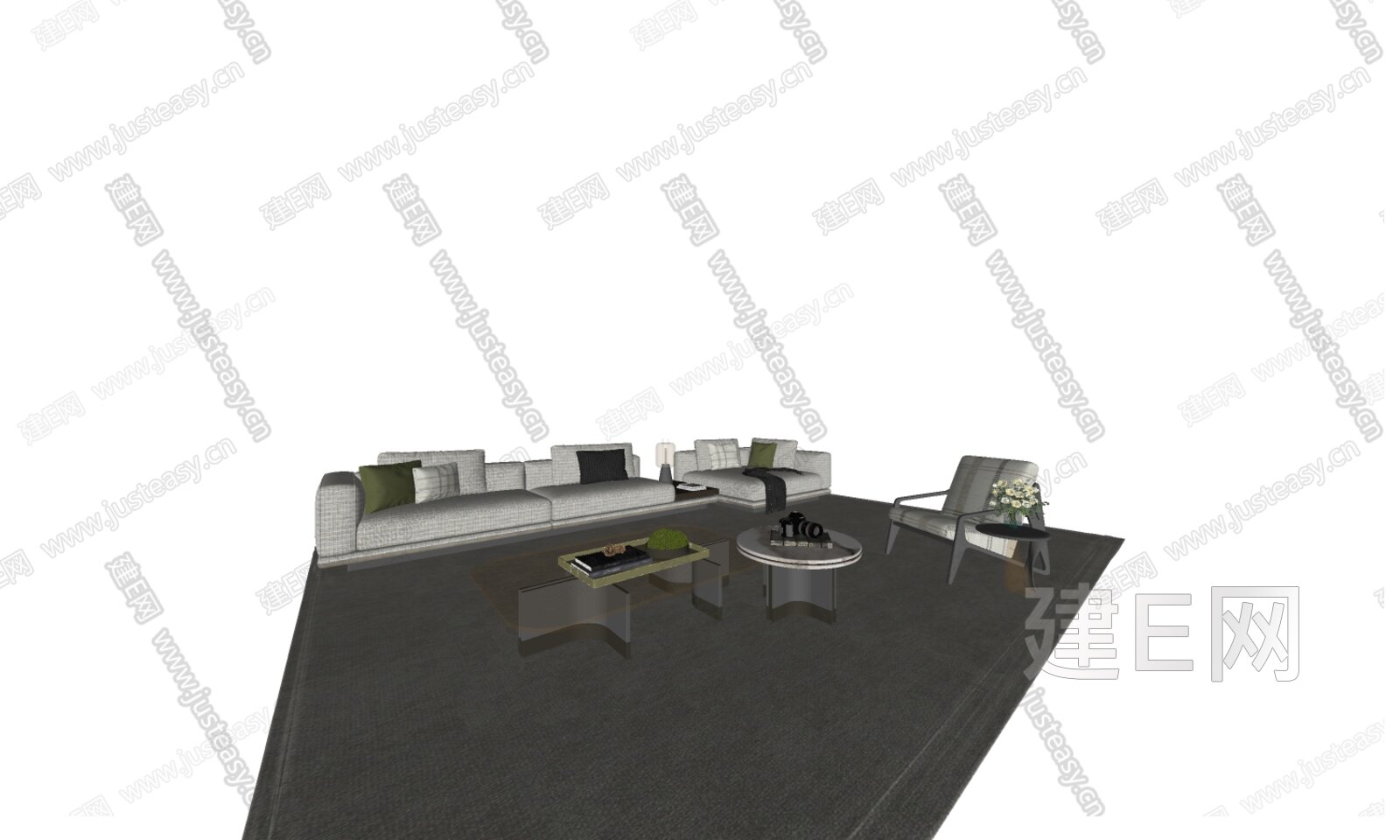 Minotti 米洛提现代沙发茶几组合模型SU模型下载[ID:110711392]_建e网su模型