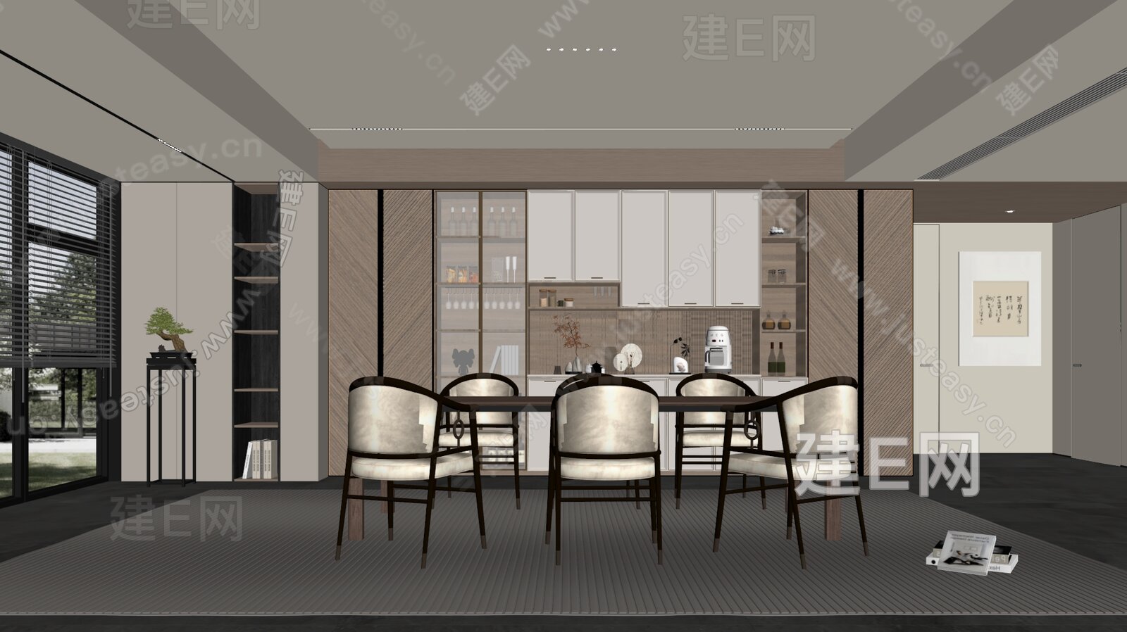 新中式餐厅 模型SU模型下载[ID:111628926]_建E室内设计网