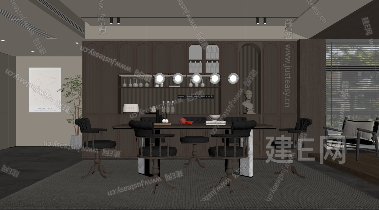 美式餐厅 模型SU模型下载[ID:111628910]_建E室内设计网