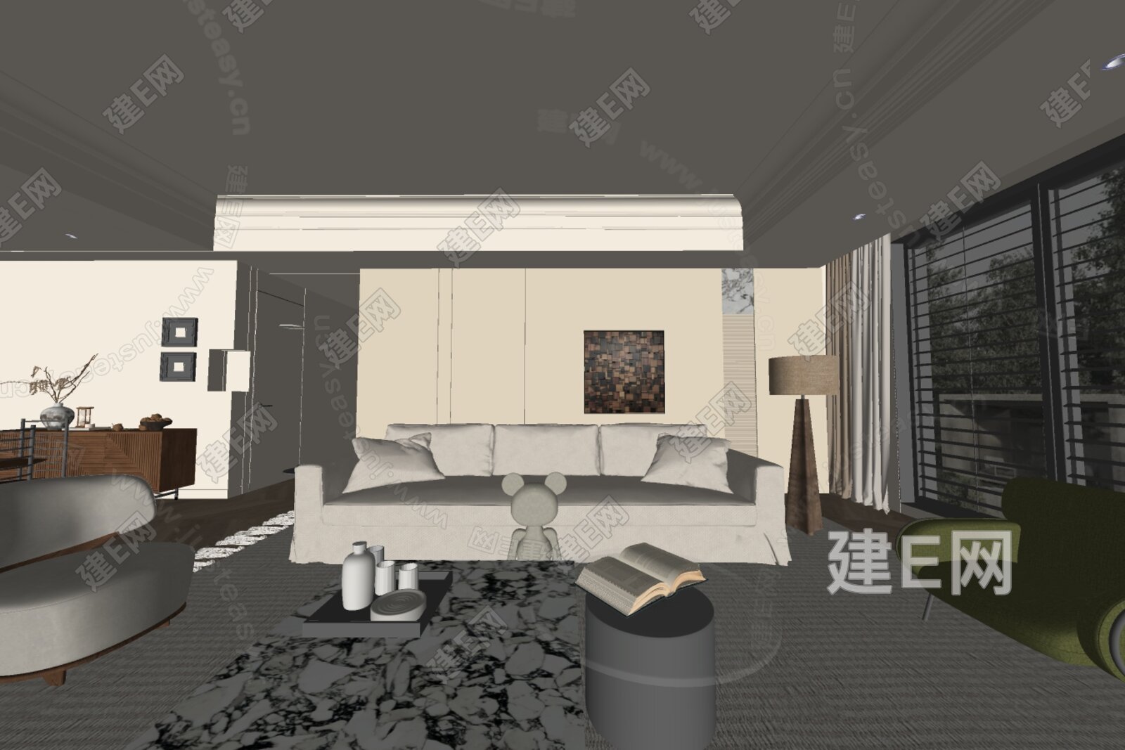 现代客厅模型SU模型下载[ID:111563397]_建E室内设计网
